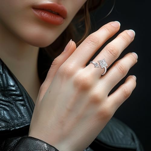 Vito 925 Sterling Silver Adjustable Open Spoon Ring for Women Men, Lotus Sunflower Snake Spoon Band Rings Feather Hug Witches Knot Inspirational Jewelry Gift for Wife - style: Witches Knot-Cubic Zirconia