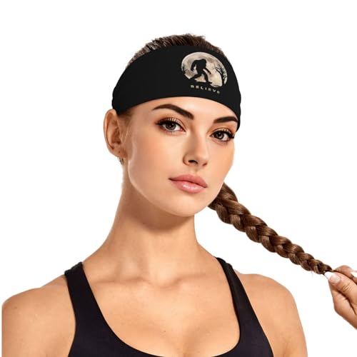 Black and Gold Swirl Liquid Ink Marble Workout Headbands Fashion Sports Sweatbands Yoga Hairbands for Fitness Athletic Non Slip Wicking Headscarf for Men Womens Girls Summer Accessories Elastic Bands - color: Funny Bigfoot Sasquatch Full Moon