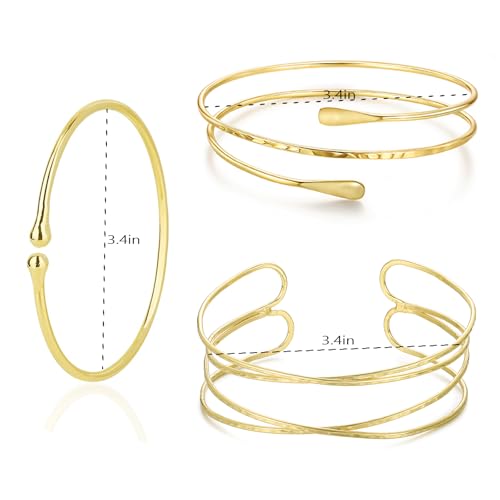YVVLEE 3Pcs Arm Cuff for Women Open Upper Coil Bangle Bracelets Armlet Gold Silver Adjustable Armband Arm Bracelet Set - color: A