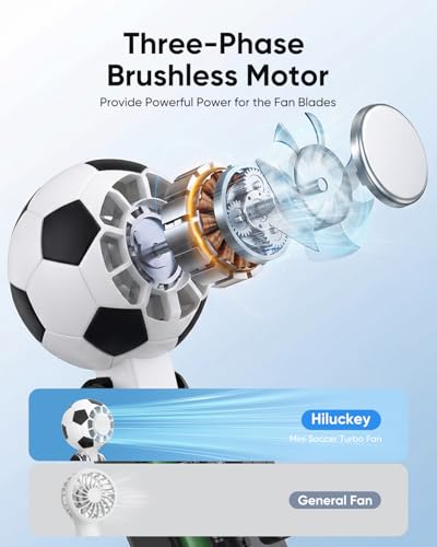 Hiluckey Portable Handheld Turbo Fan with Ice Cooling, 5 Gear Wind, 3 In 1 Soccer-Shaped Mini Personal Fan, 6000mAh Football Rechargeable Pocket Fan for Travel/Outdoor/Office, 180° Adjustable, 20H Max - color: Black