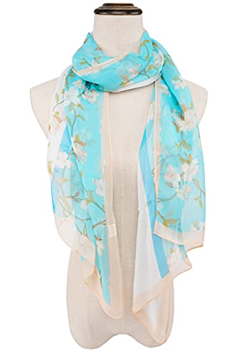 YOUR SMILE Ladies/Women's Lightweight Floral Print/Solid Color mixture Shawl Scarf For Spring Summer season - color: Light Blue Flower