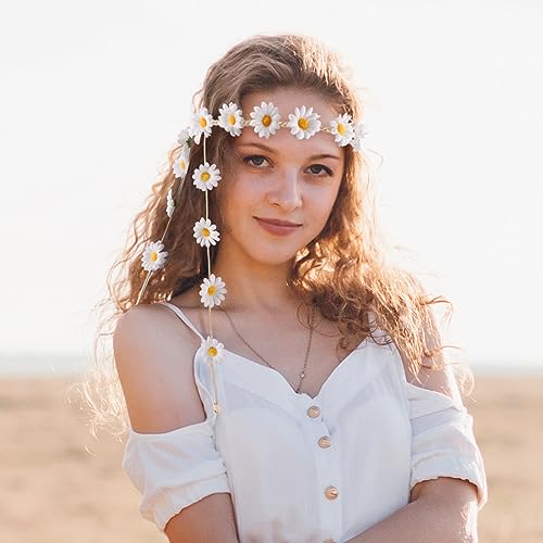 DOCILA Flower Headbands For Women Hippie Floral Hairband Boho Fairy Crown Wedding Parties Outfit Costume Hair Accessories - color: A-White