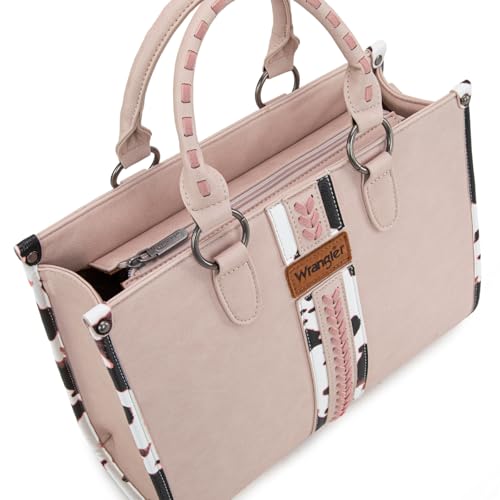Montana West Wrangler Animal Print Tote Bag for Women Western Purse Boho Top Handle Satchel Handbag - color: Cow Lihgtpink