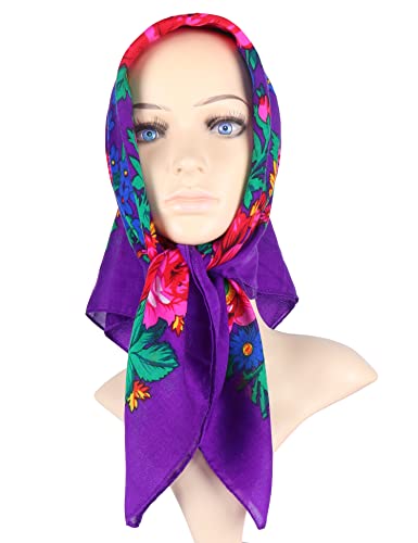 MJ SERECA Acrylic Bandana Printed Hair Scarf Square Ukrainian Head Scarf Floral Babushka Neck Scarf for Women 30"/42"/60" - color: 3 Pack-c 30"