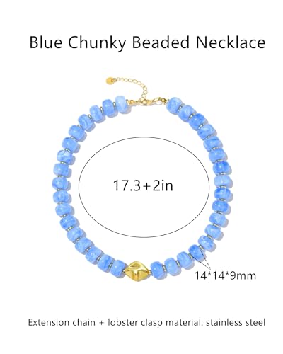 Chunky Beaded Statement Necklace for Women Trendy Colorful Boho Resin Bead Choker Necklaces Summer Handmade Jewelry Gifts Accessories - color: Gold-blue 2