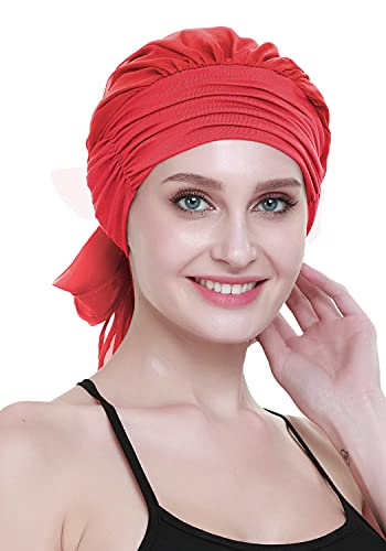 Chemo Headwear Turbans for Women Long Hair Head Scarf Headwraps Cancer Hats - color: Flaming Red