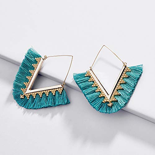 Tassel Hoop Earring Statement Thread Dangle Earrings Stylish Long Fringe Drop Earrings Lightweight Long Swingy French Hook Earrings for Women - color: A Turquoise