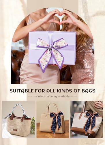CHLINS 4PCS Satin Head Scarf for Women, Neck Hair Purse Handbag Accessory Fashion Versatile Thin Long Strip Scarf - color: White+blue