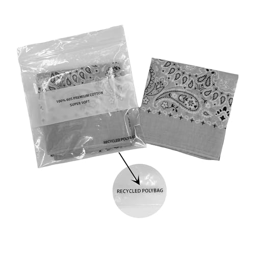 Single Pack Bandanas 60s Premium Cotton Soft Thin Handfeel Large Handkerchief for Men and Women - color: Grey