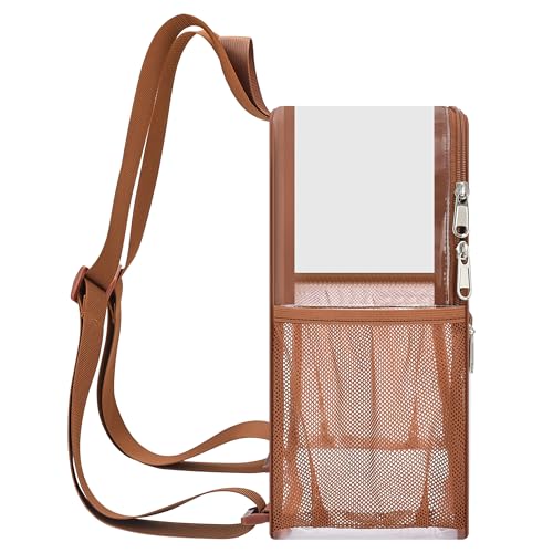 Oraben Clear Backpack Stadium Approved, 12 x 6 x 11 in, Small Transparent Backpack for Concerts, Sports Events, Festivals, Travel, Waterproof PVC, Adjustable Straps, Women Men - color: Coffee Brown, style: Nylon Shoulder Straps