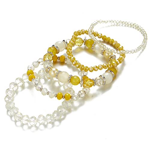 Noessla Beaded Boho Stretch Bracelet Colorful Stackable Crystal Beads Bracelets Trendy Costume Jewelry Mothers Day Gifts for Women - color: 21-Yellow