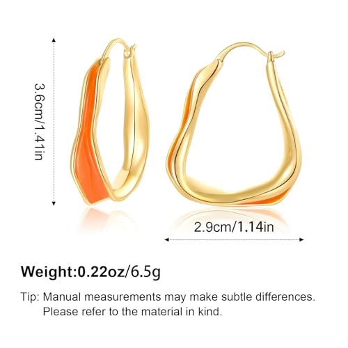 Chunky Hoop Earrings for Women Thick Minimalist Geometric Huggie Hoop Earrings Dainty Thick Y2K Preppy Earrings - style: irregular wave orange