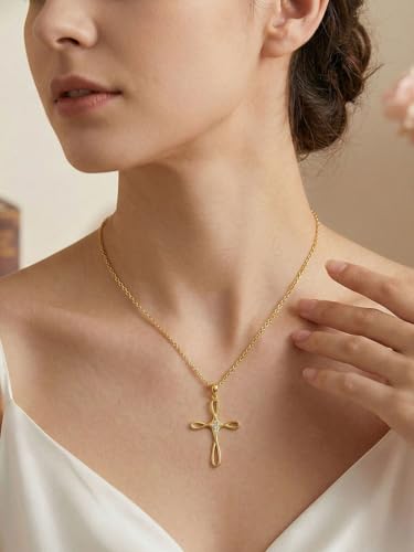 14K Gold Cross Necklace Gold Cross Pendant Necklace Christian Faith Jewelry Gifts for Women - style: C-Infinity Cross