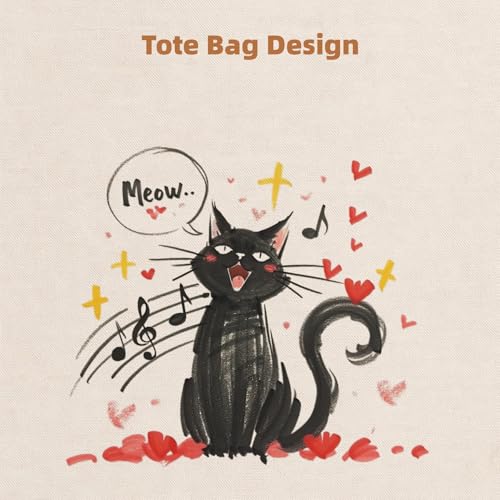 Canvas Tote Bag with Zipper for Women, Aesthetic Tote Bag with Pocket for Vacation, Shopping, Travel, Beach - style: Cat Music-01