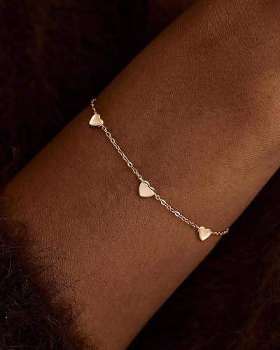 Gold Bracelets for Women 14K Gold Plated Flower/Clover/Butterfly/Heart Bracelet Adjustable Dainty Hypoallergenic Jewelry Gift - color: heart gold