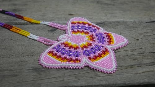 Handmade Native American Style Tribal ethnic Seed Bead Beaded Layered Medallion Necklace #1 - color: Butterfly Baby Pink