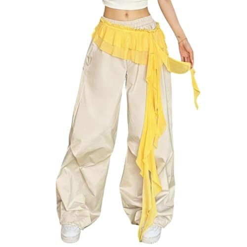 Women Y2K Lace Fringe Hip Scarf Boho Triangle Tassel Waist Cover Up Skirt Wrap Sheer Tie Belt Aesthetic Streetwear - color: B Yellow