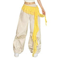 Women Y2K Lace Fringe Hip Scarf Boho Triangle Tassel Waist Cover Up Skirt Wrap Sheer Tie Belt Aesthetic Streetwear - color: B Yellow