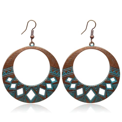 KaFu Boho Earrings For Women Vintage Unique Gypsy Ethnic Dangle Drop Earrings Handmade Bohemian Carved Texture Round Statement Earrings Jewelry Gifts - color: Boho-22