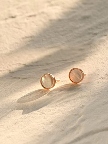 S.Leaf Gold Stud Earrings for Women Sterling Silver Gold plated Hypoallergenic Shell Mother of Pearl Post Earrings for Women Birthday Gifts - color: A03_Shell_7mm_Rose