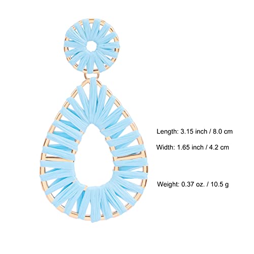 Raffia Teardrop Dangle Earrings Handmad Statement Drop Earrings - color: Light Blue