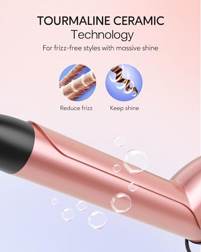 Wavytalk 5 in 1 Curling Iron,Curling Iron Set with Heated Round Brush and 4 Interchangeable Ceramic Curling Wand(0.5”-1.25"), Instant Heat Up,Dual Voltage Hair Curler - color: Rose Pink