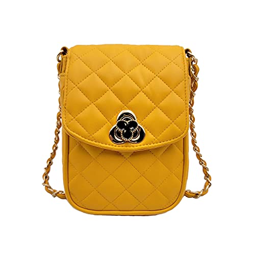Phone Crossbody Bags for Women Small Vegan Leather Mini Shoulder Wallet Card Quilted Purse - color: C - Yellow & Gold