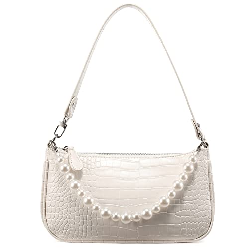 Loiral Small Purse for Women, Retro Classic Tote HandBag Shoulder Bags Clutch Purse - color: 3 White+pearl Chain