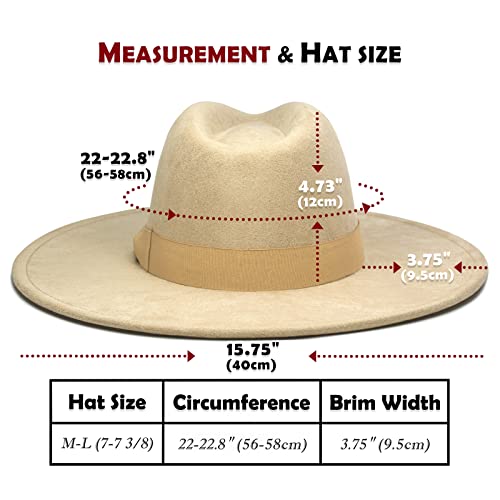 FLUFFY SENSE. Big Wide Brim Fedora Hat for Women - Nashville Outfits Western Hats Women's Felt Panama Rancher Hat - color: Khaki