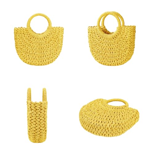 Womens Straw Beach Bag Woven Crossbody Shoulder Bags Top Handle Satchel Handbag Purse for Summer - color: Yellow