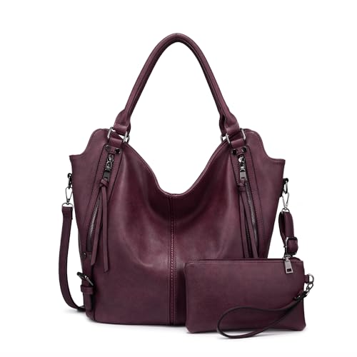 Tote Bag for Women PU Leather Shoulder Bags Fashion Hobo Bags Large Purse and Handbags with Adjustable Shoulder Strap - color: Burgundy