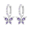 925 Sterling Silver Dangle Earrings for Women, Butterfly&Bee Animals Design, Hypoallergenic Jewelry gifts - color: Purple stone inlaid butterfly earrings