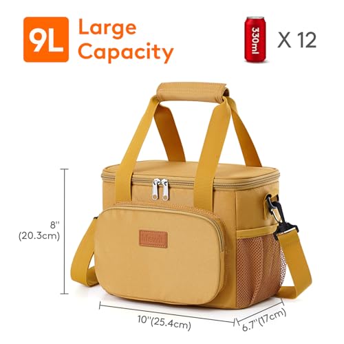 Lifewit Medium Lunch Bag, Insulated Lunch Box, Soft Cooler Cooling Tote for Adult Men Women, Brown 12-Can (9L) - color: Brown, size: Medium(9L)