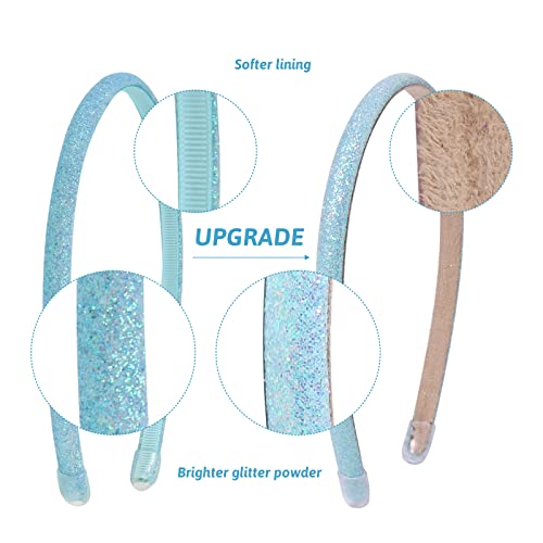 Fishdown Thin Glitter Headbands 6 Pack, Including Gold, Silver, Rose Red, Pink, Blue, Light Blue for Girls and Women, Non-slip Upgraded Sequin Headband with Soft Fabric Cover - color: Color-2