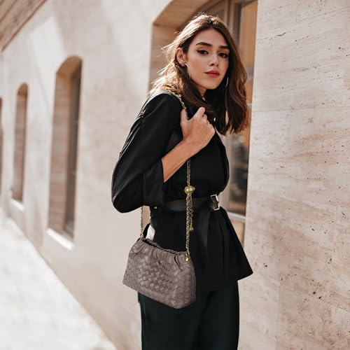 Joryin Woven Women's Crossbody Bag & Evening Purse, Trendy Dumpling Clutch & Hobo Cloud Shoulder Bag Trendy Dumpling Clutch - color: Woven Leather-taupe