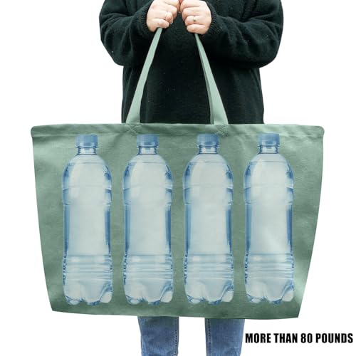 Large Canvas Tote Bag-Extra Big Shopping Beach Totes Bags Reusable Largest Grocery Plain Solid Bag 28"x8"x16" - color: Mint Green