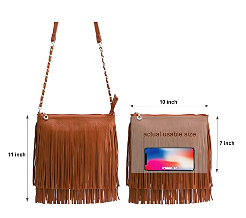 Solene Fringe Crossbody Shoulder Bag with Strap, Tassel Messenger bag, Country Style Western Fringe Purse for Women - color: Tan