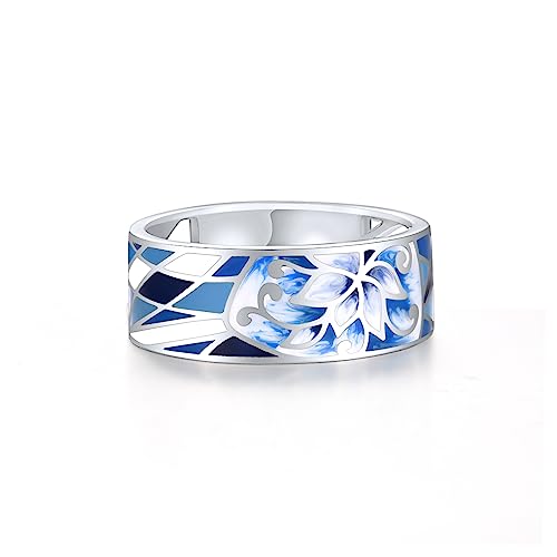 Santuzza 925 Sterling Silver Enamel Flower Pattern Ring for Women - color: Lily