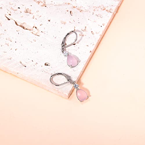 CiNily Teardrop Leverback Dangle Earrings for Women Hypoallergenic 14K Gold Plated Cubic Zircon Drop Earrings Fashion Crystal Earrings for Girls Jewelry Christmas Gifts - color: Rose Quartz