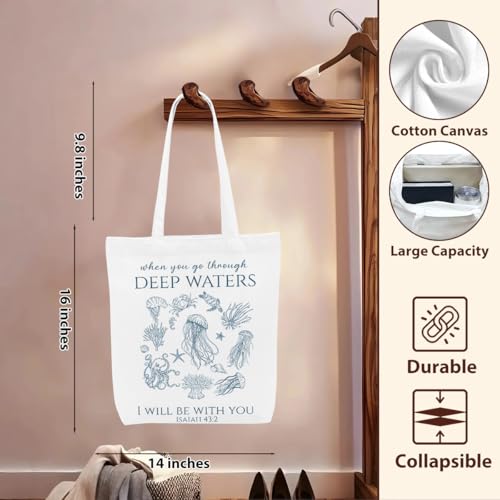 Floral Beach Whale Shark Gifts Jellyfish Christian Canvas Tote Bag for Work Totes for Women Christmas Bible - color: Deepwatersisaiah 182