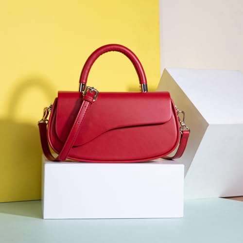 Milan Chiva Small Top Handle Purse for Women Elegant Crossbody Bag with Adjustable Strap for Evening Party & Daily Use - color: Crimson