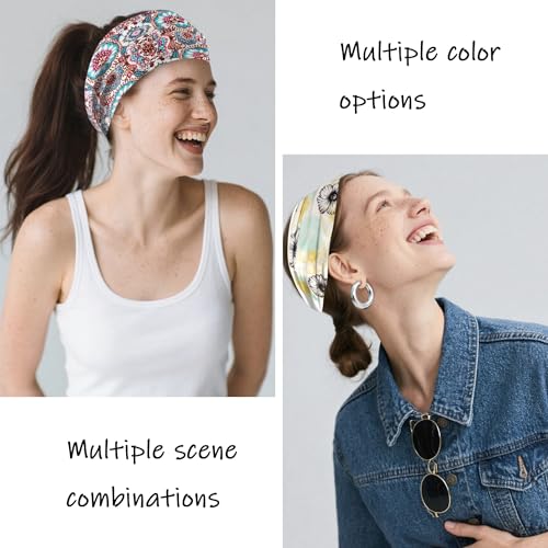 6 Pack Boho Style Women's Headbands, Non slip Fashion Wide Elastic hairband, Daily Sports Yoga Workout Women's Hair Bands,Floral Print-Romantic - color: Type 8