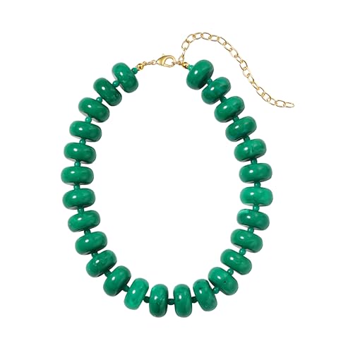 Multi-Color Chunky Beaded Necklace for Women, Vibrant Acrylic Candy Bead Choker Necklace with Adjustable Stainless Steel Clasp, Summer Statement Jewelry for Festivals - color: Green