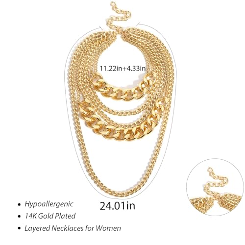 Long tiantian Chunky Gold Necklace Stack Chain Necklaces for Women Statement Layered Paperclip Choker Necklaces Statement Necklace for 80s 90s & Night Out Outfits Paperclip Style Fashion Jewelry - color: A8:Style L-Gold Chain