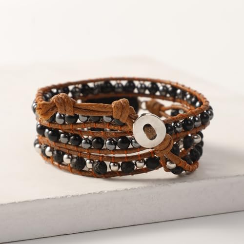 Artilady Leather Wrap Bracelets for Women - Pearl Bracelets Handmade Clasp Bangle Bracelet with Beads Jewelry Gift for Women and Mother - style: Black bead