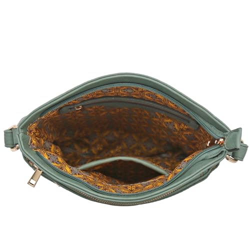 ALYSSA Triple Zip Pocket Large Crossbody Bag - color: Green Smoke