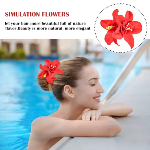 Hawaiian Artificial Flower Hair Clip, Bohemian Flower Hairpin for Seaside Holiday - Plumeria Hairpin Headdress Bobby Pins Headwear for Woman Girl Lady Kids - color: 5 red