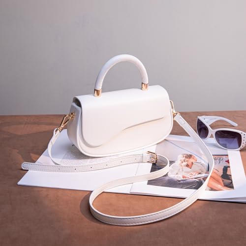 Milan Chiva Small Top Handle Purse for Women Elegant Crossbody Bag with Adjustable Strap for Evening Party & Daily Use - color: White
