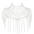 Pearl Shawl Layered Jewelry Shoulder Body Chain Harness Pearl Beaded Necklace Collar - color: Colorless