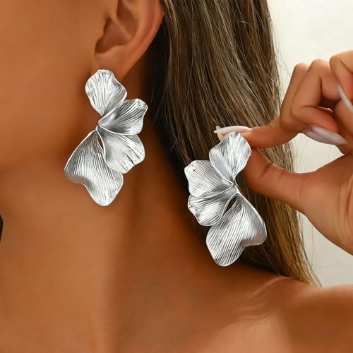 Chunky Earrings Big Statement Earrings for Women Trendy Large Floral Ginkgo Leaf Flower Earring Irregular Long Drop Dangle Earrings Chunky Jewelry - style: 1 - S
